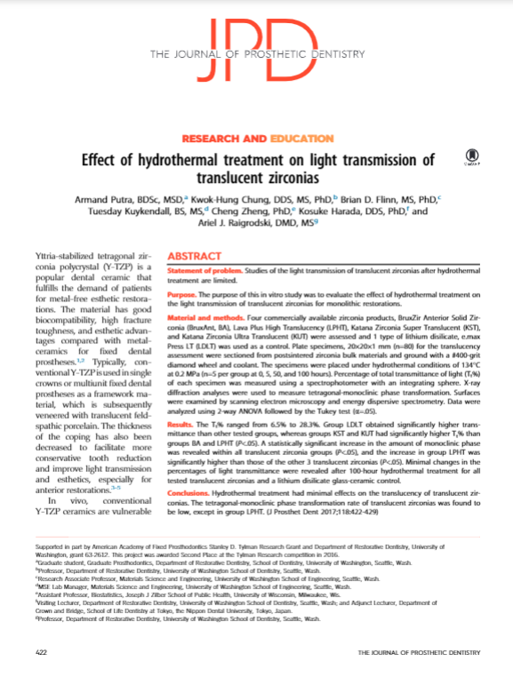 Effect of Hydrothermal Treatment On Translucency at Aesthetic Restorative & Implant Dentistry Northwest